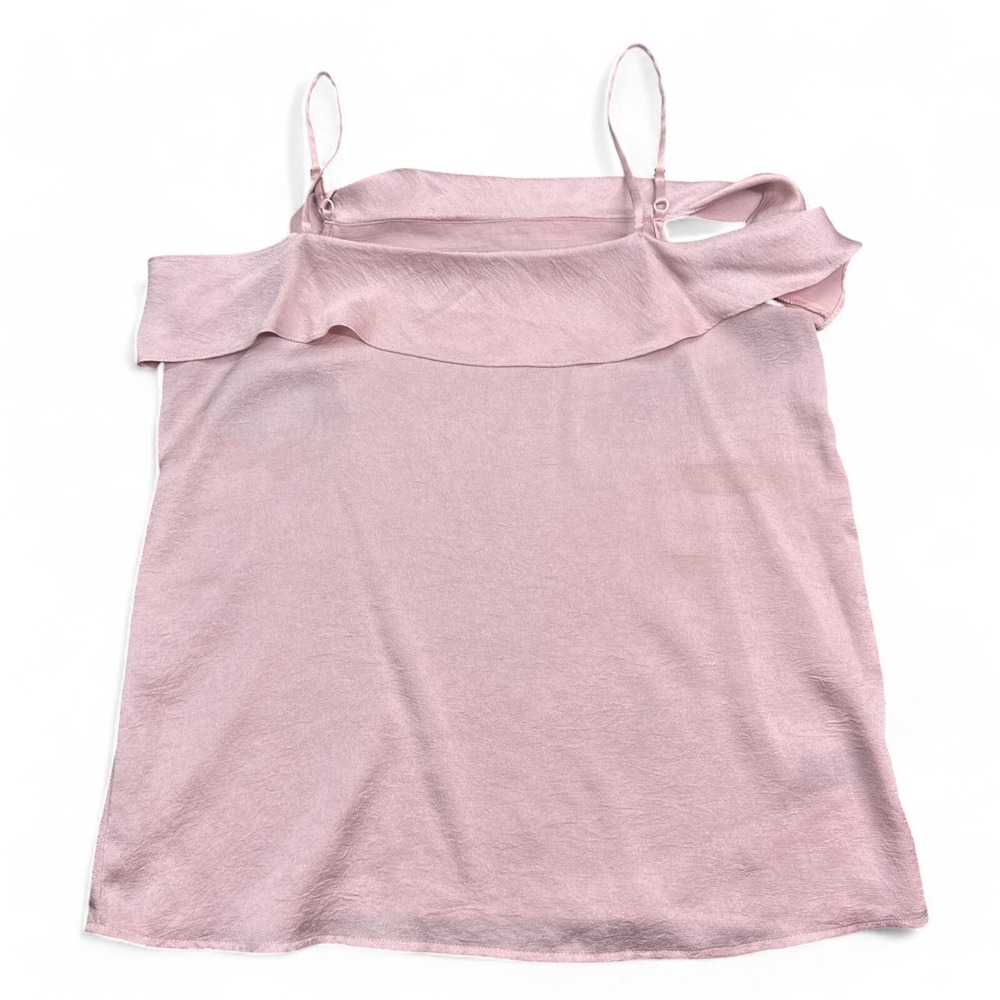 Express Blouse Top Womens Size Medium Pastel Pink Sleeveless Ruffle Casual‎